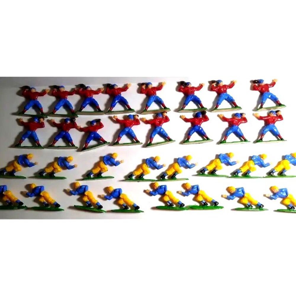 Lot Of 32 Football Player Vintage Hard Plastic Figures Blue Red Yellow Hong Kong